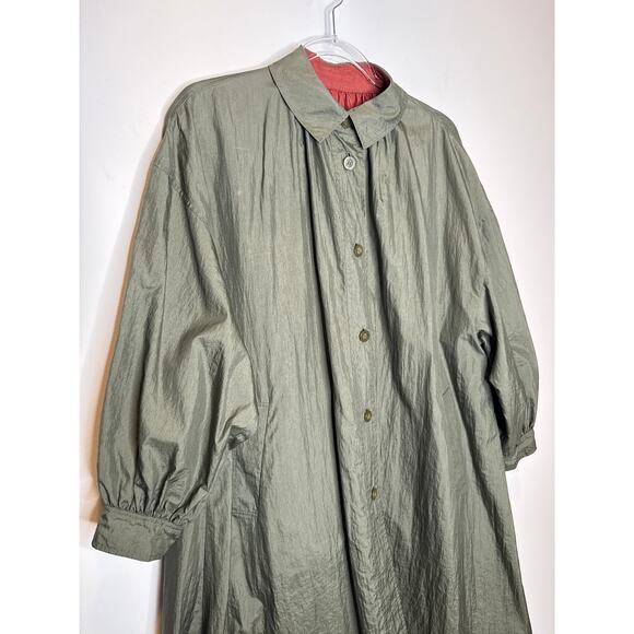 Vintage 1980s Sanyō Reversible Japanese Nylon Coat A-Line Olive & Red medium - Picture 8 of 13